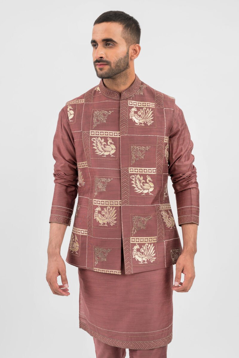 Rust Silk Bundi Jacket Set
