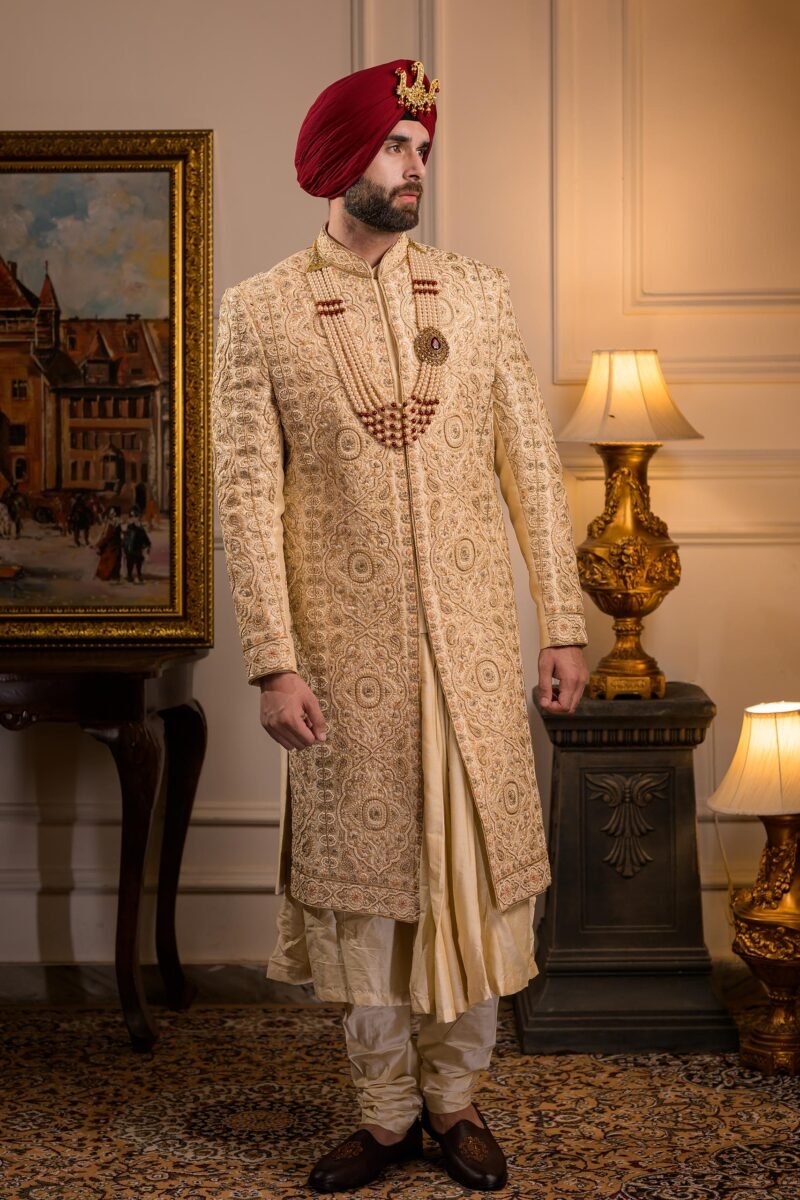 Gold Embroidered Silk Sherwani Set