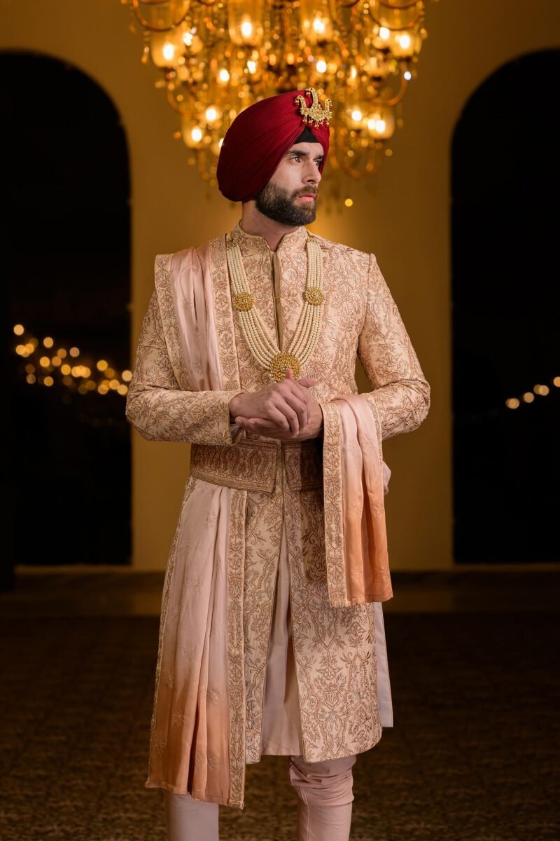 Rose Gold Embroidered Sherwani Set
