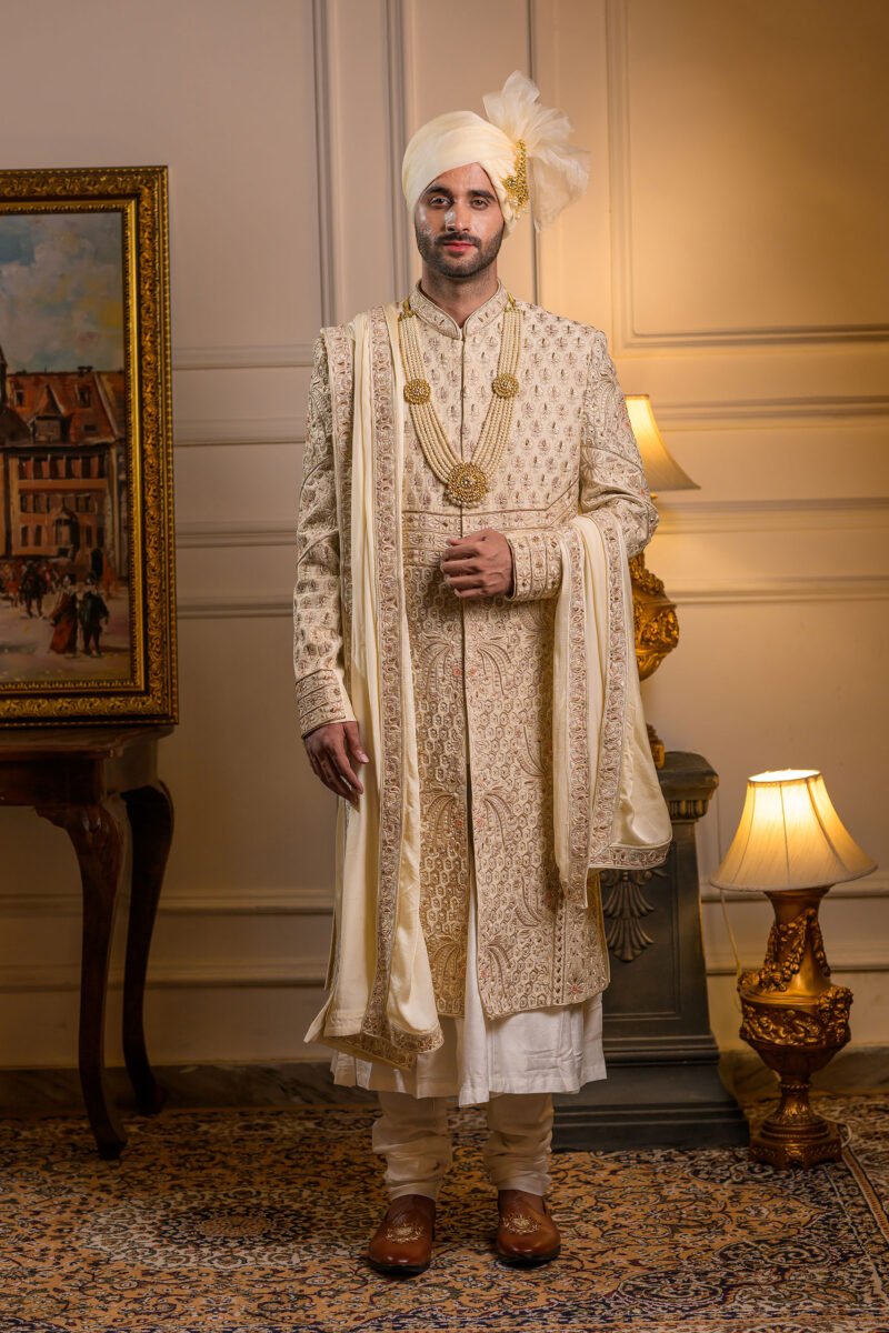 Silk Hand Embroidered Sherwani Set