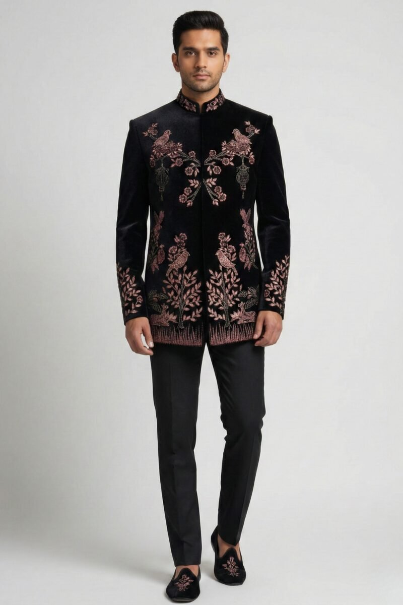 Blue Velvet Mens Jodhpuri With Thread And Cut Dana Work