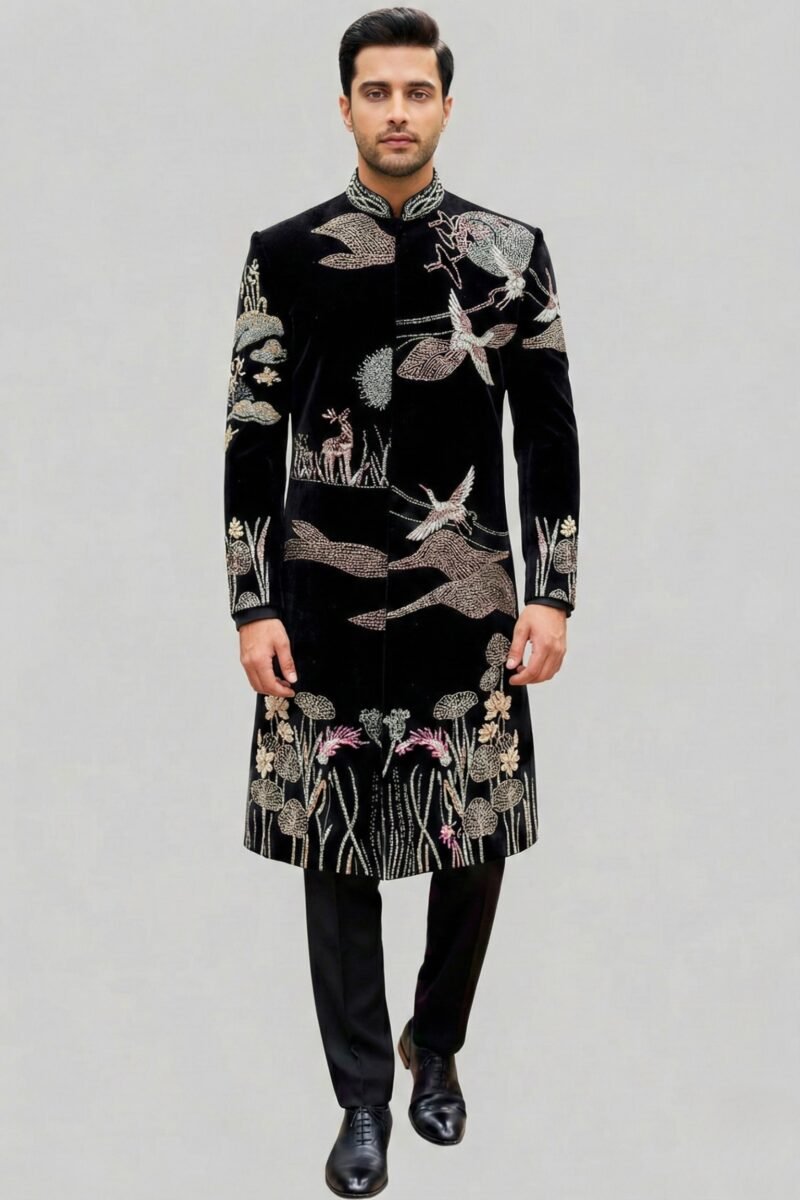 Black Golden Zardosi Worked Velvet