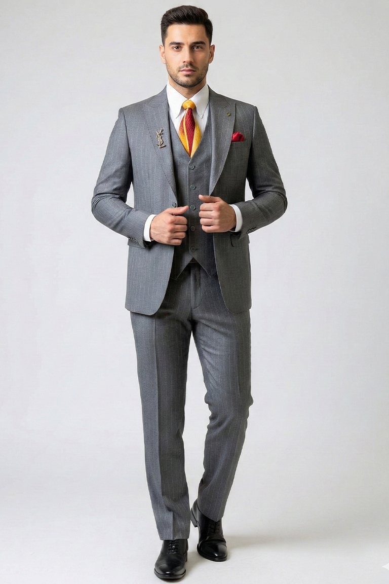 Grey Italian Poly Wool Blazer Set